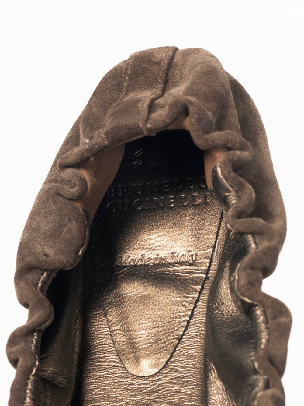 Brunello Cucinelli Brown Suede Monili-Cap-Toe Bow Flats - Picture 9 of 10